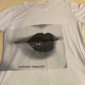 2/12 GUESS White Graphic Tee with Black Lip Print, very soft and lightweight
